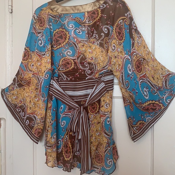 Y2K ANTHROPOLOGIE SUGAR LIPS SHEER PAISLEY BLOUSE TOP BLOUSE BELL SLEEVES BOHO - Picture 3 of 13